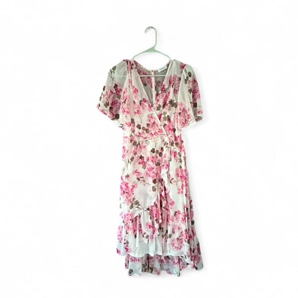 Calvin Klein Pink Floral Wrap Midi Dress Size 4, NWOT